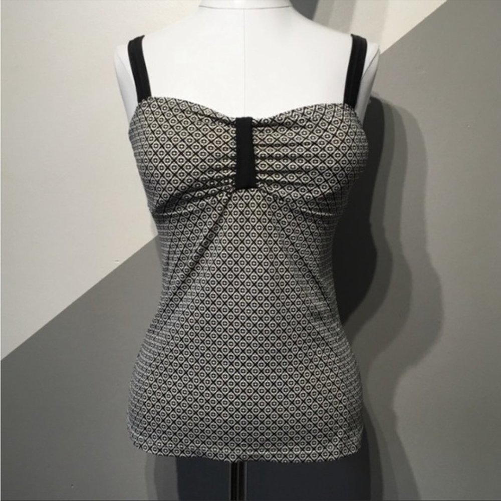 Gina Benotti Womens Size Small Tankini Swim Tank Top Black White Geo Print